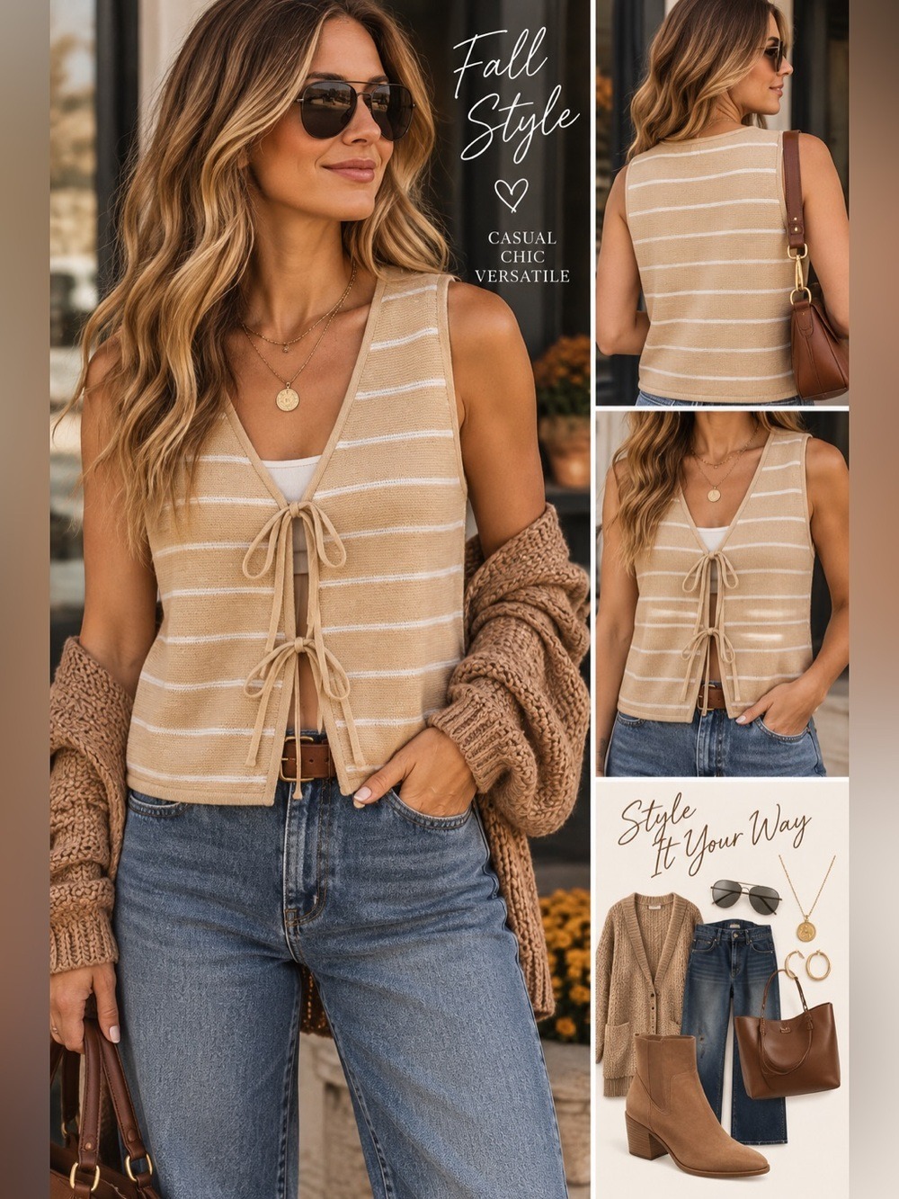 Striped Tan Sleeveless Top